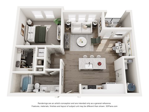Floor plan for 1 bed, 1 bath, 764 sqft
